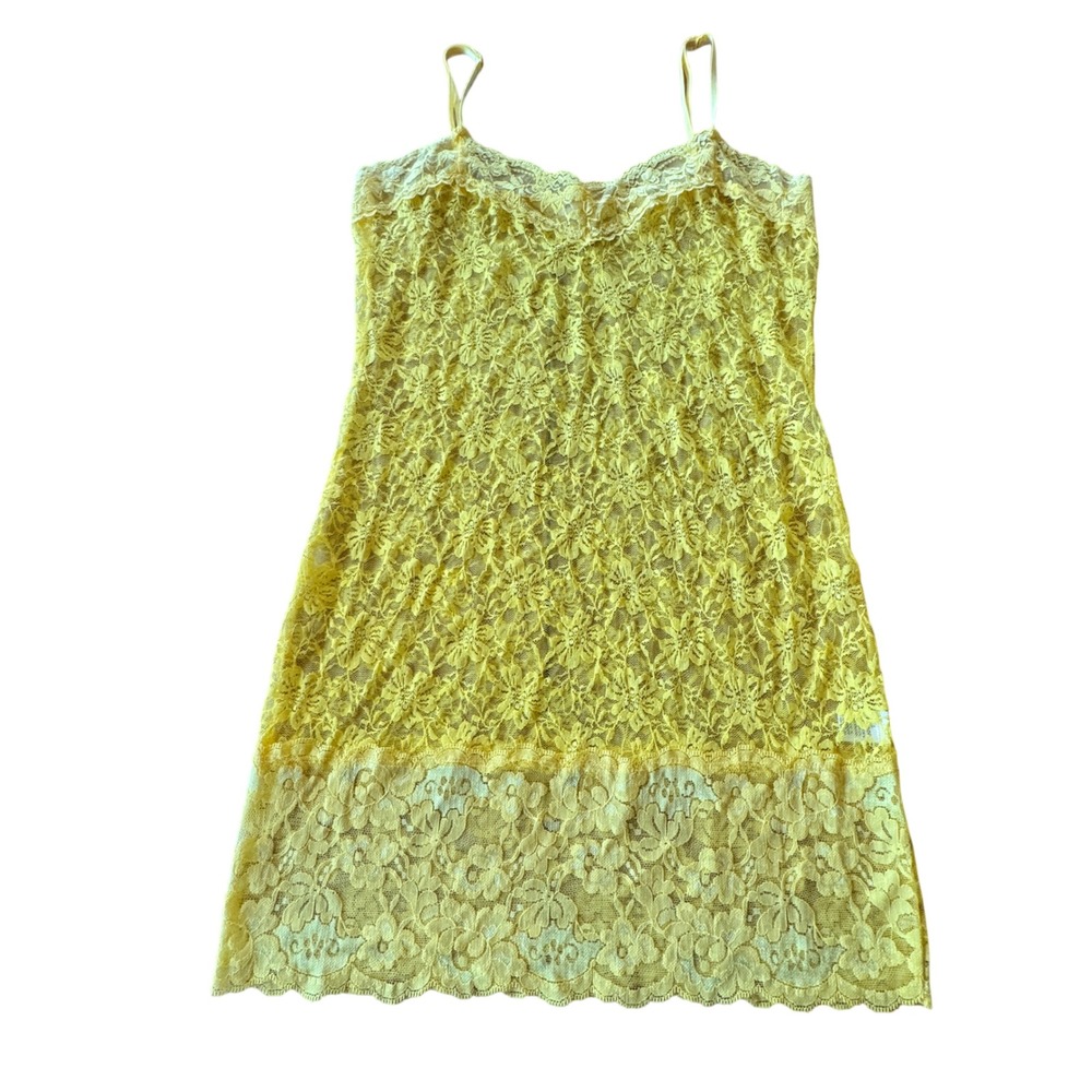 Y2K‎ Zenana Outfitters Lace Cami Tank Top Women L Yellow Sheer Stretch Coquette